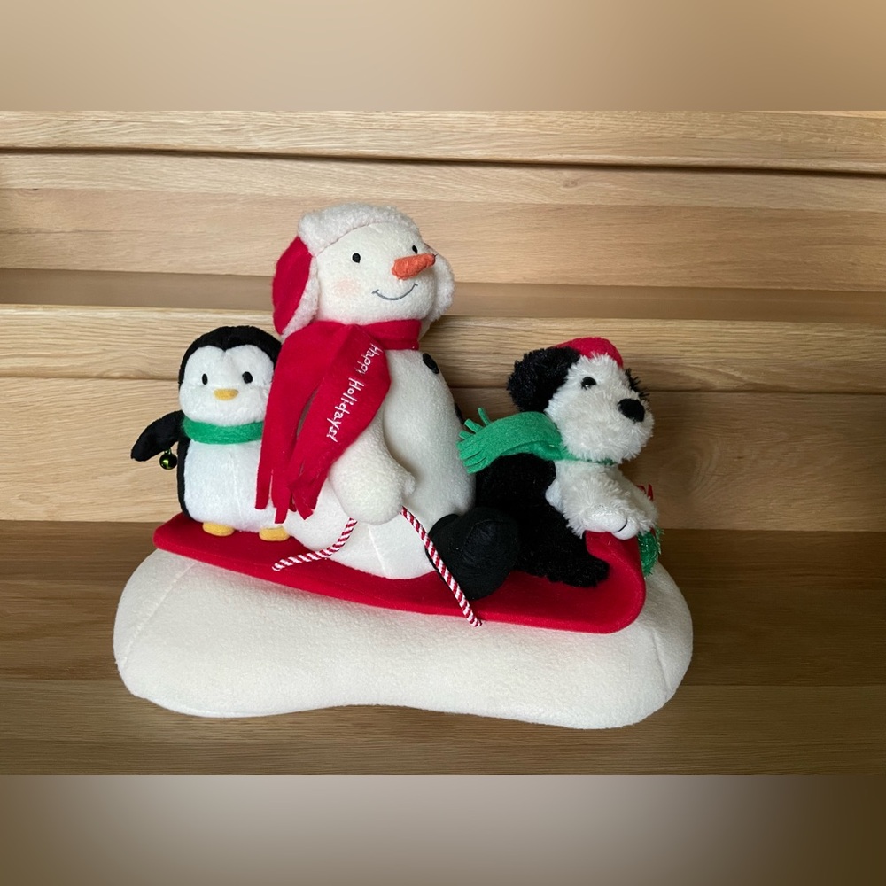 Hallmark Snowman Penguin Sleigh Ride Christmas Musical plush Holiday puppy dog